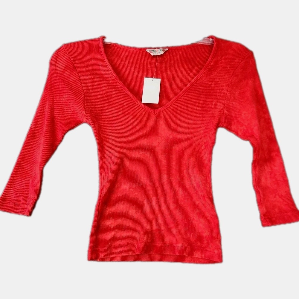 Hard Tail Forever Sz S Red Tie Dye Ribbed Cotton Top Y2K Beach Casual Girly NWT